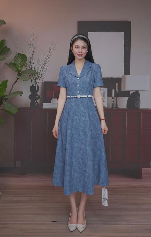 司歌翻领收腰短袖连衣裙A911040X 商品图1