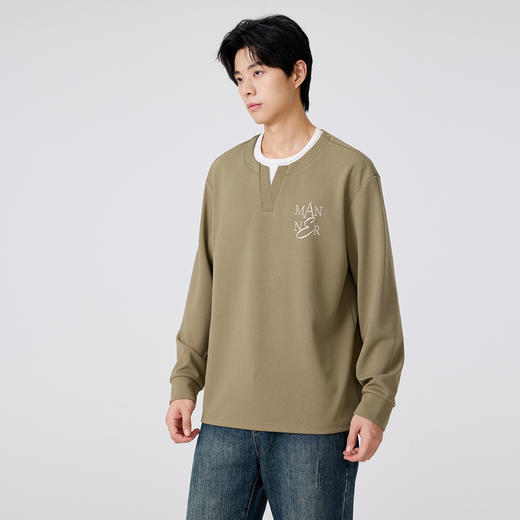 【字母绣花】男士长袖T恤25秋款领口拼接时尚潮流打底衫上衣 商品图2