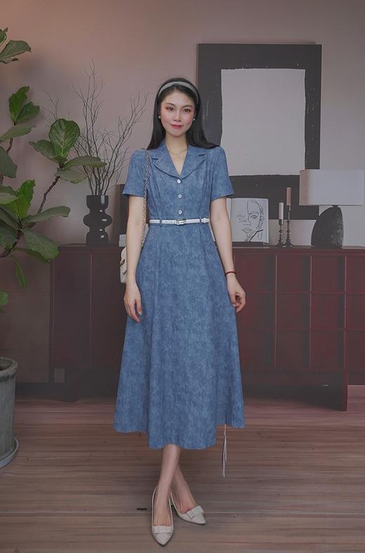 司歌翻领收腰短袖连衣裙A911040X 商品图2