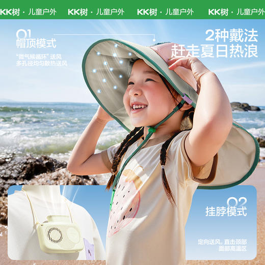 KK树儿童防晒帽男孩女童遮阳帽夏季风扇帽沙滩透气太阳帽防紫外线小清凉风扇防晒帽 商品图2
