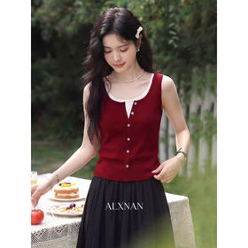 鹿向南「珍妮日记」方领红色背心吊带女夏新款流行修身显内搭上衣