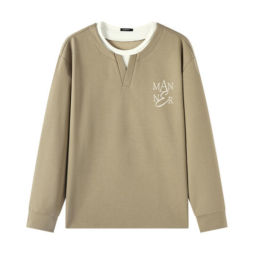 【字母绣花】男士长袖T恤25秋款领口拼接时尚潮流打底衫上衣 商品图5