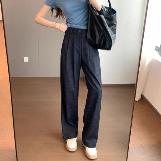 直发 慵懒老钱风 薄款褶皱显瘦防褪色牛仔裤直筒阔腿裤【JS3693420】 商品图0