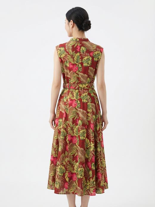 SC2S68_枣红色_连衣裙_夏季_立领无袖半开襟腰带收腰 A 字大摆中长款_高级女装_BERNIEELEN 伯妮斯茵 商品图3