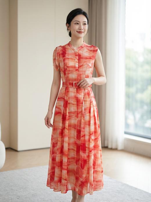 SC2S66_盈盈色_连衣裙_春夏_立领无袖腰带收腰A字大摆中长款_高级女装_BERNIEELEN 伯妮斯茵 商品图1