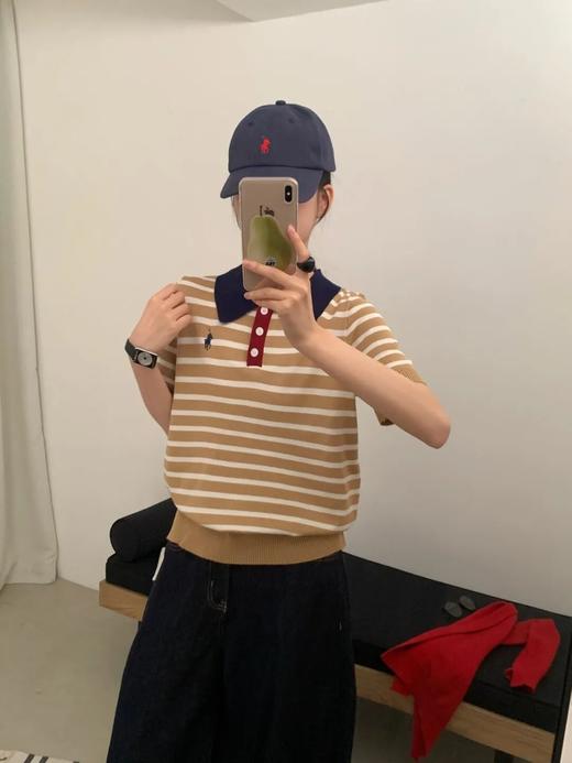 L@uren拉夫家/小马刺绣标女款翻领条纹针织polo衫 商品图3