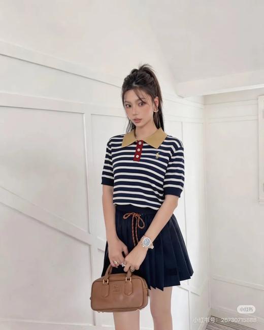 L@uren拉夫家/小马刺绣标女款翻领条纹针织polo衫 商品图2