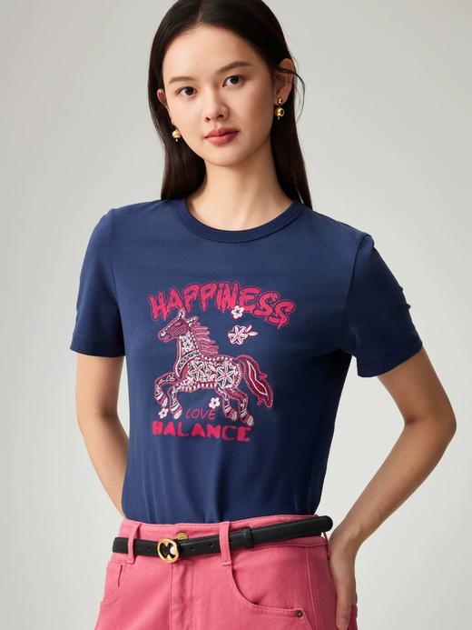 直发 柜价800+唐嫣同款EP 植绒字母刺绣小马短袖T恤 商品图8