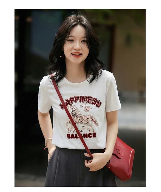 直发 柜价800+唐嫣同款EP 植绒字母刺绣小马短袖T恤 商品图0