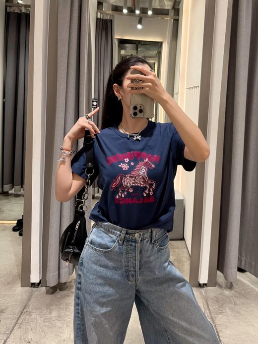 直发 柜价800+唐嫣同款EP 植绒字母刺绣小马短袖T恤 商品图6