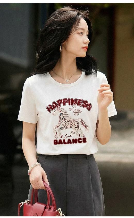 直发 柜价800+唐嫣同款EP 植绒字母刺绣小马短袖T恤 商品图7