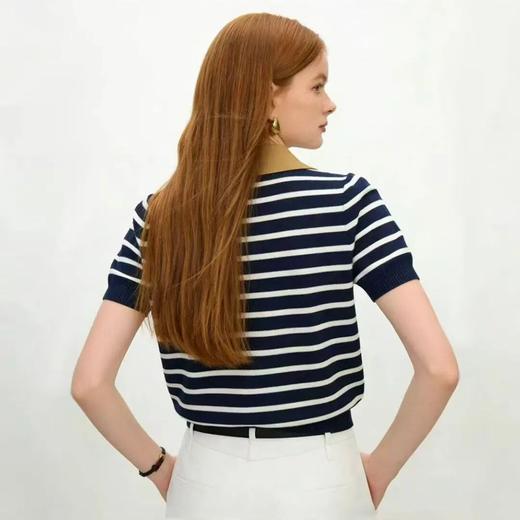 L@uren拉夫家/小马刺绣标女款翻领条纹针织polo衫 商品图1