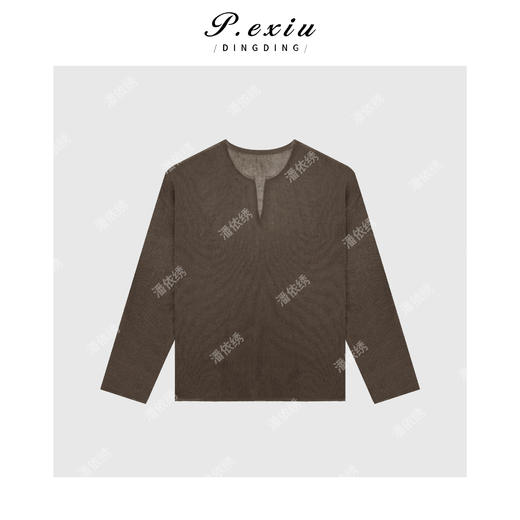 04-4潘依绣丁丁宠粉天丝亚麻半开襟肌理感针织长袖上衣 ZZ0895 商品图2