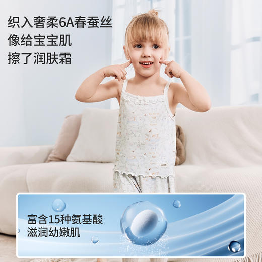 【宝宝服饰】嫚熙儿童家居服套装超柔蚕丝罗纹夏季短袖睡衣空调服 商品图3