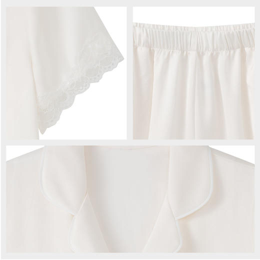 【7.5折限时特惠】【秀黛】女翻领丝质手抓花短袖套装仿丝光泽垂坠显优雅轻奢气质女士夏季睡衣家居服W2551051T【门店同款】 商品图4