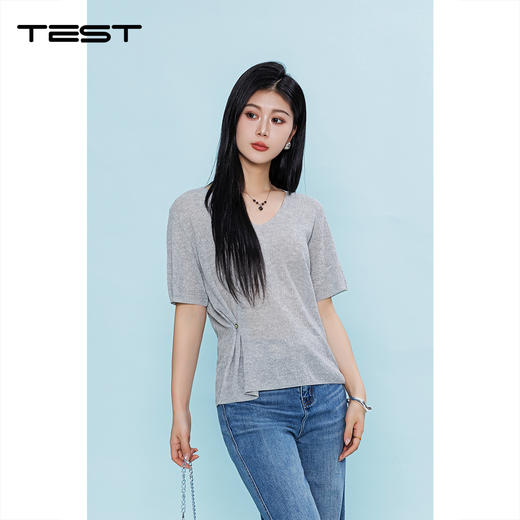 夏上新V领收腰遮肉显瘦不挑身材百搭通勤针织衫1262067 商品图1