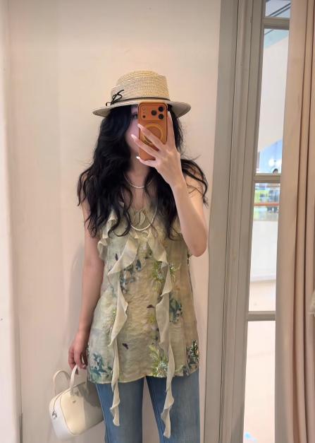 【门店同款】ENJOY夏季苔绿珠绣吊带上衣 171195148 商品图0