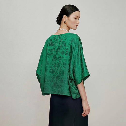 【林栖设计小店】琉璃繁缕|绿色优雅提花百搭宽松显瘦夏新品衬衫上衣T1962302 商品图3