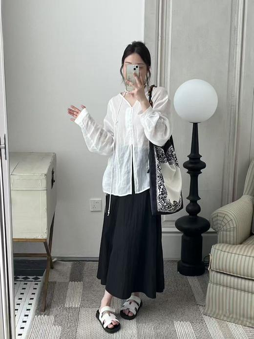 【门店同款】ENJOY秋季韩系V领亚麻衬衫 164293381 商品图2