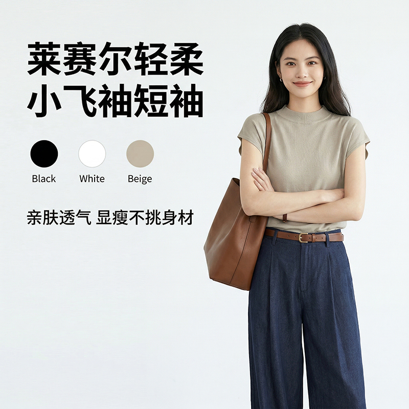 Grace&Glam 莱赛尔轻柔小飞袖短袖