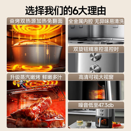 九阳空气炸锅双热源焱烤6.5L升家用轻音免翻面可视窗电炸锅蒸烤箱 商品图2