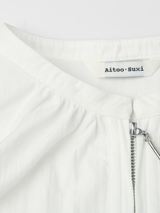 法式慵懒风奶白色圆领半拉链七分袖衬衫 宽松显瘦 夏季通勤气质衬衣 商品图2