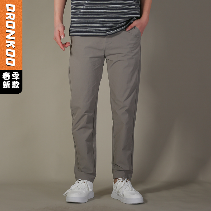 DRONKOO 2026 正常腰左袋绣线织唛后袋四竖绣线直弹薄休闲长裤