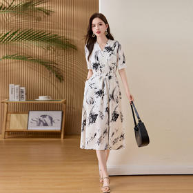 「自」全新升级【铂金会员257/天猫339/差价82】(01233)洛诗琳法式水墨印花连衣裙女2026新款气质V领收腰显瘦茶歇裙