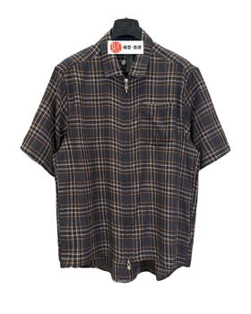 男款拉链格纹短袖衬衫hu009