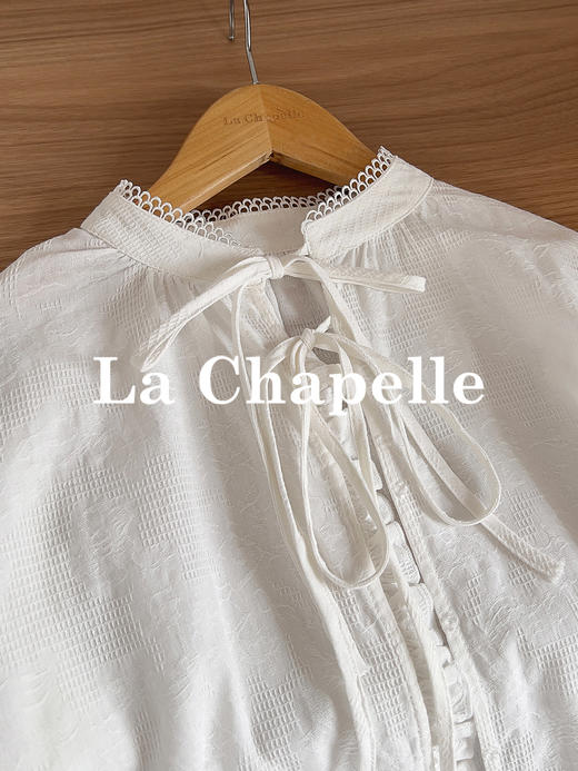 专柜实拍【温柔老钱感！】拉夏贝尔/La Chapelle法式镂空花边暗扣系带设计全棉长袖衬衫韩系小众上衣女 商品图11