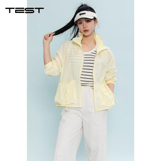 夏上新韩系松弛感浅黄透气抽绳口袋长袖防晒外套女2262001 商品图1
