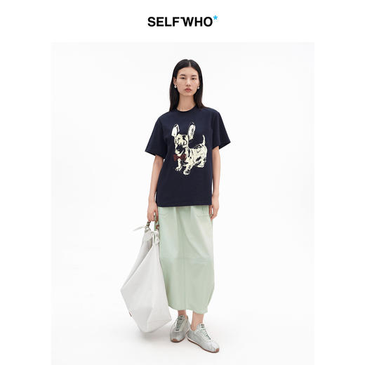 SELFWHO纯棉腊肠犬小狗图案短袖T恤女2026夏新款宽松圆领通勤上衣 商品图2
