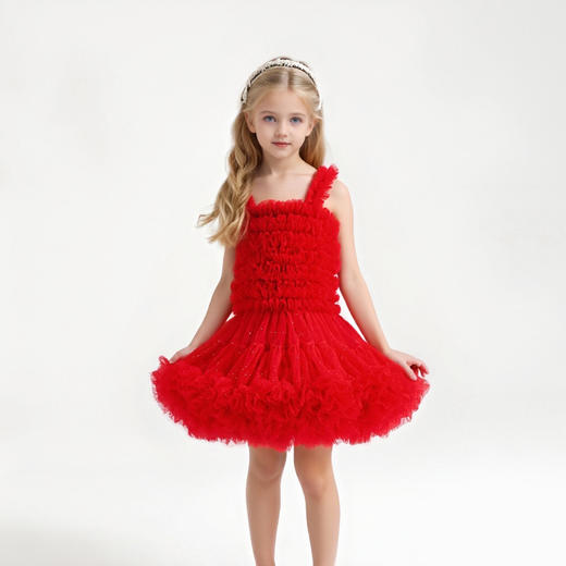 【美美出片！透气舒服】夏季女童吊带连衣裙圣诞tutu裙公主蓬蓬纱周岁礼服蛋糕裙。xb 商品图3