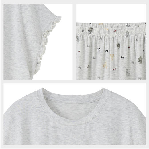 【7.5折限时特惠】【秀黛】女圆领休闲短袖套装莱赛尔棉混纺宽松收褶包容女士夏季睡衣家居服W2551032T【门店同款】 商品图4