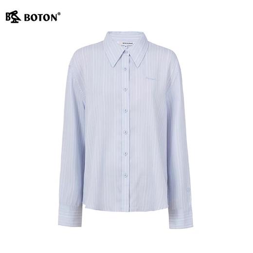 波顿女士春季慵懒自愈 宽松条纹全开襟落肩长袖衬衫LS171126D 商品图7