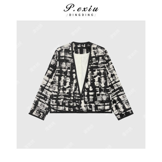 04-4潘依绣丁丁宠粉羊毛小众水墨肌理高级感宽松V领外套 Q13448 商品图0