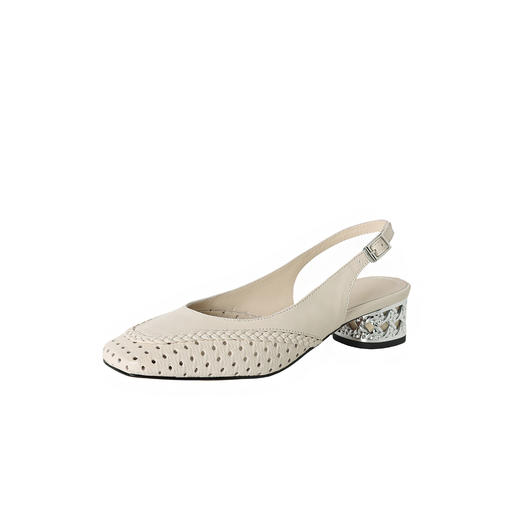 【预售5天】设计感小众编织羊皮方头镂空洞洞鞋法式粗跟一字带包头罗马凉鞋K1623 商品图4