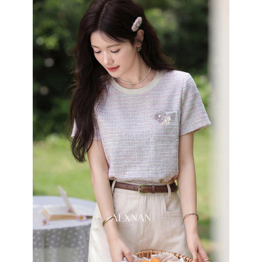 鹿向南【0410/20:00新品前1小时5折限量100件】短袖紫色T恤上衣女 商品图0