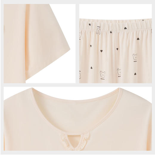 【7.5折限时特惠】【秀黛】女圆领立体卡通图案短袖套装棉混纺糯滑垂坠显瘦慵懒女士夏季睡衣家居服W2551046T【门店同款】 商品图4