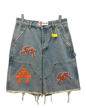 男款刺绣毛边休闲短裤la009