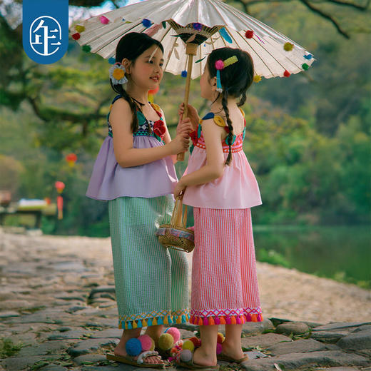 年衣童装儿童套装女童2026年新款夏装民族风女孩吊带上衣长裤套装 商品图1