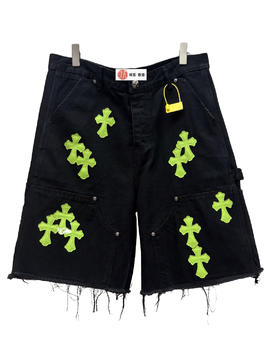 男款十字架毛边休闲短裤he009