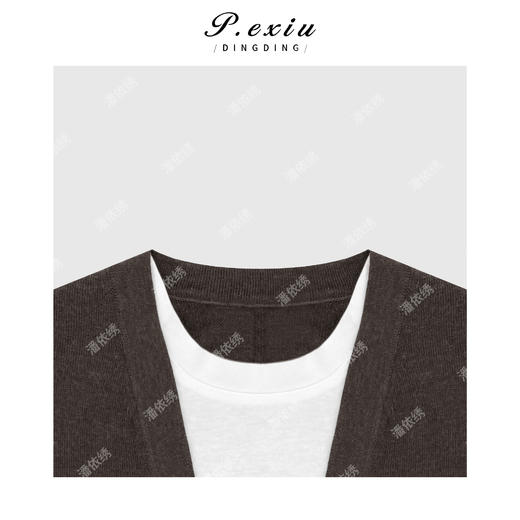 04-4潘依绣丁丁宠粉桑蚕丝羊毛假两件撞色V领长袖针织上衣 ZZ1001 商品图2