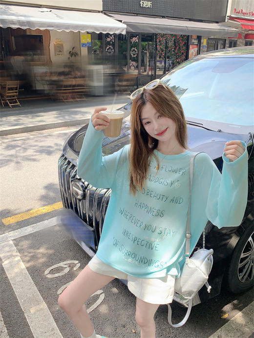 <曾小咸推荐>宽松多巴胺蓝色防晒罩衫长袖T恤【预售3-15天发货】 商品图9