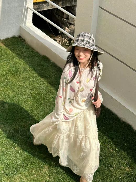 nothe Case布然/NC261621/ 「水果竹笺」蔬菜印花 透气夏日趣味宽松卷边长袖T恤 商品图1