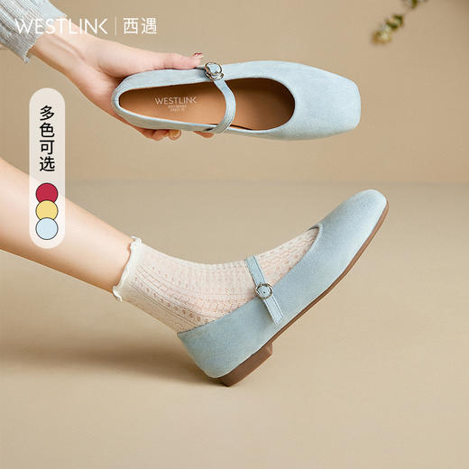 西遇平底玛丽珍女鞋新款春夏法式方头芭蕾鞋浅口软底红色单鞋D0156593 商品图3