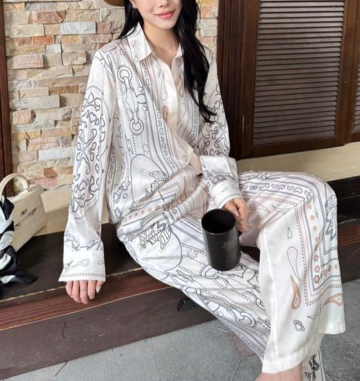 女款丝质印花长袖衬衫 可配套装ba 商品图3