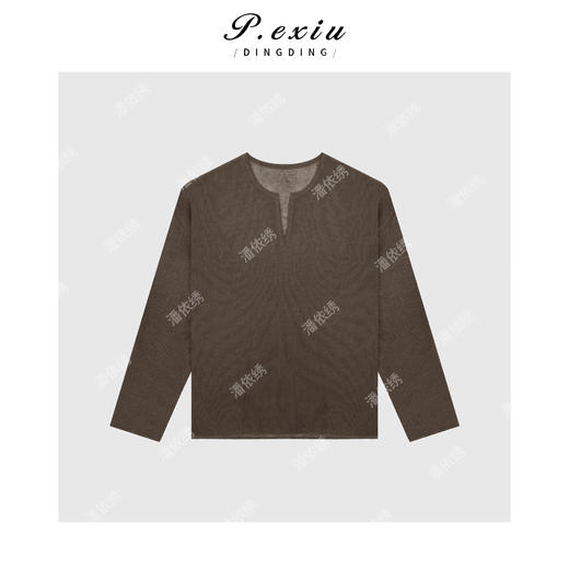 04-4潘依绣丁丁宠粉天丝亚麻半开襟肌理感针织长袖上衣 ZZ0895 商品图1