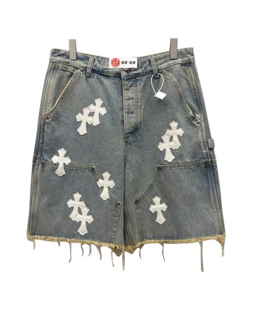 男款毛边十字架休闲短裤la009 商品图0