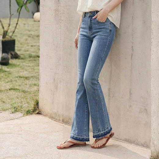 森柔|商场同款森马牛仔裤女夏分割长裤2026新款显瘦显腿长喇叭裤 商品图2